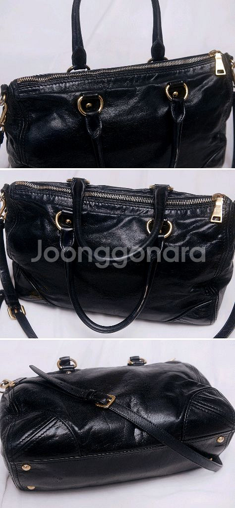 프라다 비텔로 샤인 금장 블랙 2웨이 토트.숄더백--5