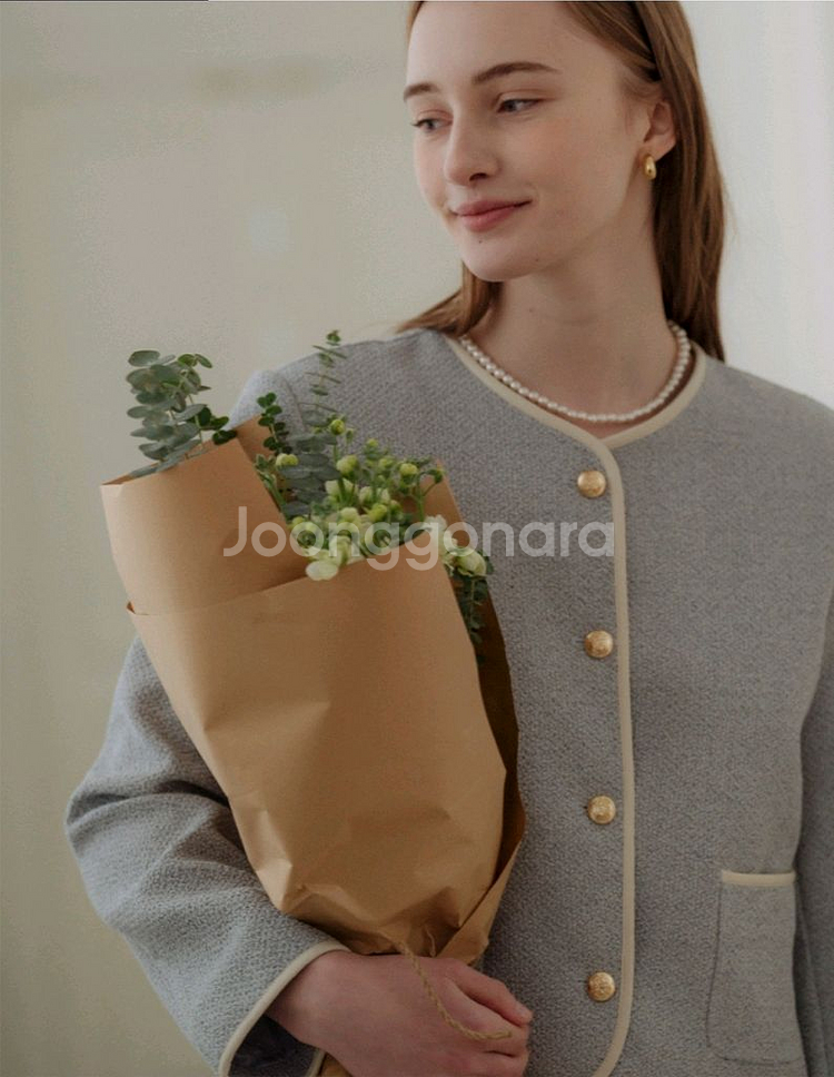 새상품 틸아이다이 내추럴 트위드 라인 자켓 스카이블루--2