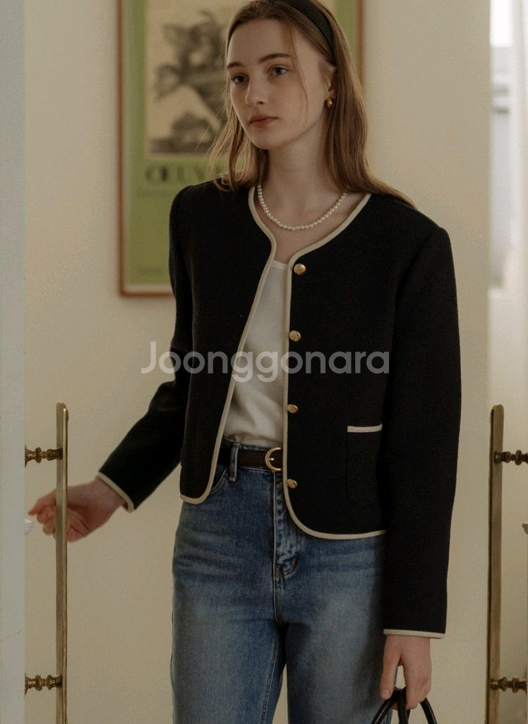 새상품 틸아이다이 내추럴 트위드 라인 자켓 스카이블루--7