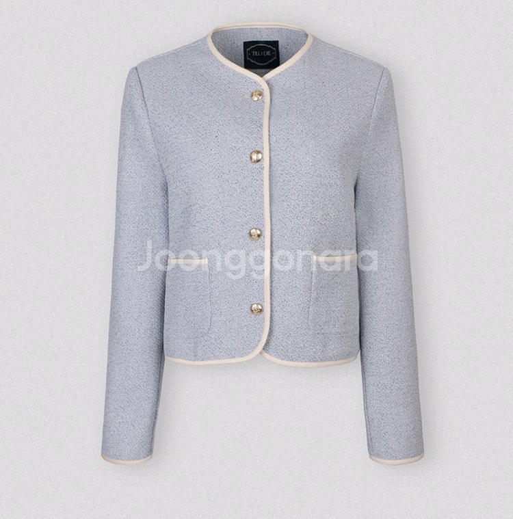 새상품 틸아이다이 내추럴 트위드 라인 자켓 스카이블루--4