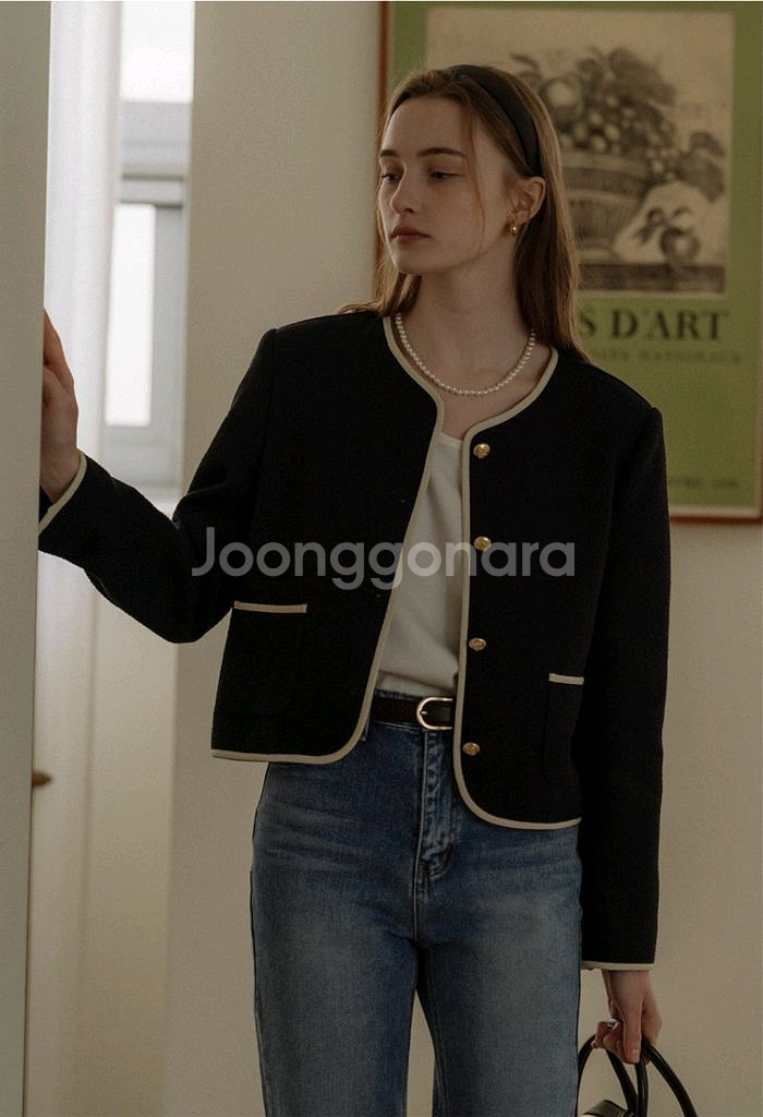 새상품 틸아이다이 내추럴 트위드 라인 자켓 스카이블루--8