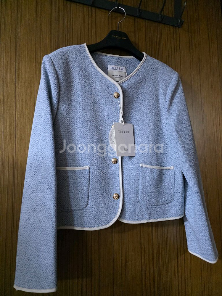 새상품 틸아이다이 내추럴 트위드 라인 자켓 스카이블루--10