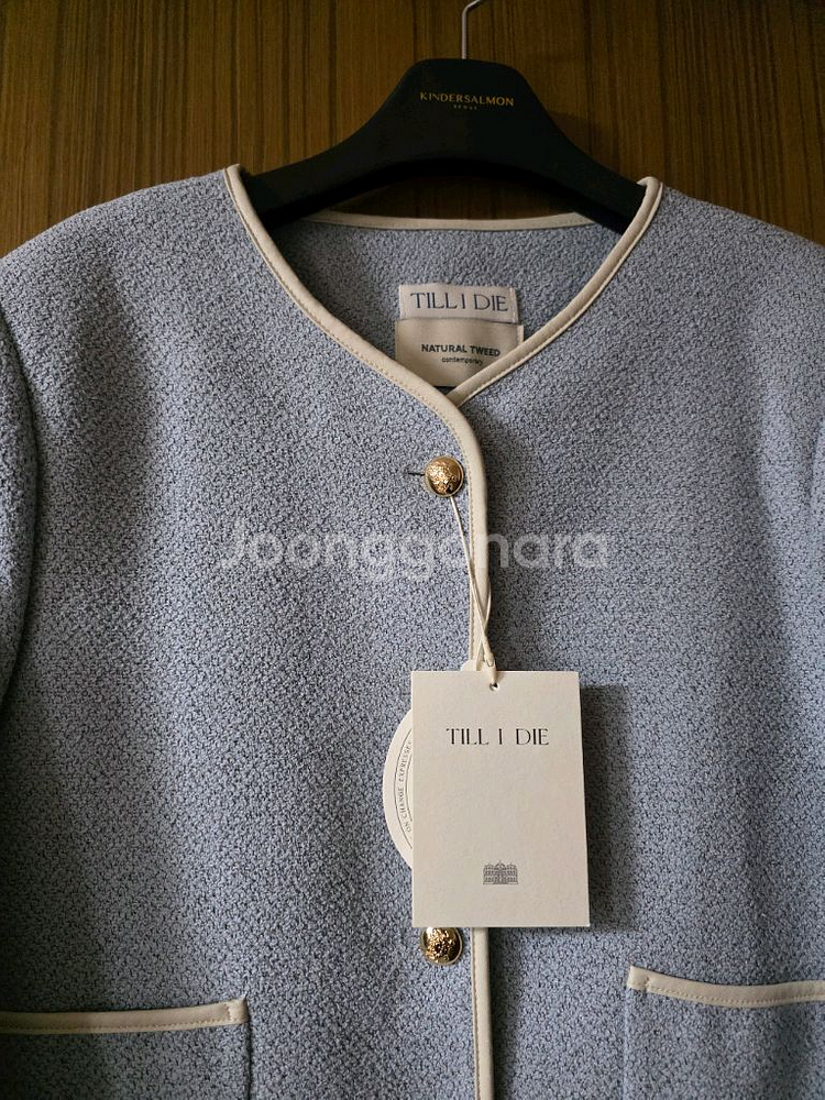 새상품 틸아이다이 내추럴 트위드 라인 자켓 스카이블루--12