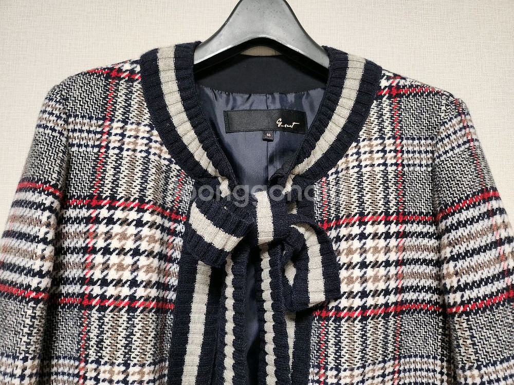 지컷 체크배색 니트트위드자켓--1
