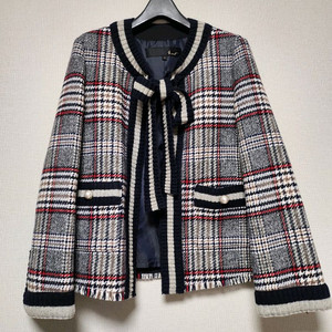 지컷 체크배색 니트트위드자켓