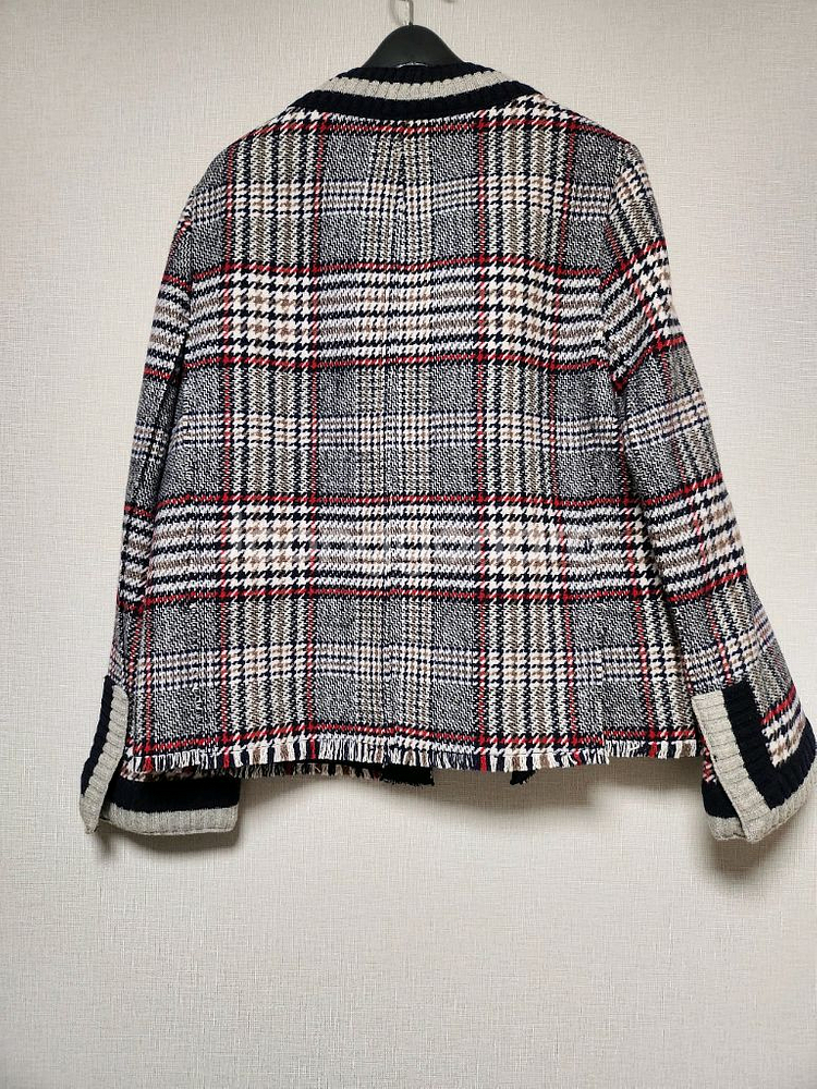 지컷 체크배색 니트트위드자켓--2
