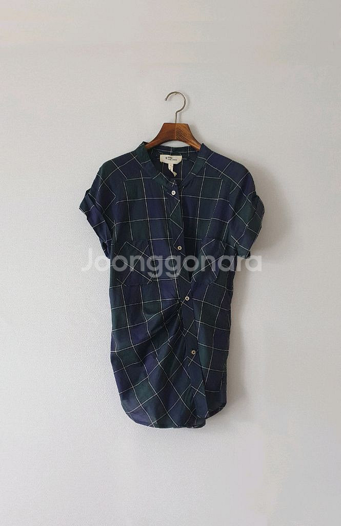 이자벨마랑 체크 버튼업 반팔 롤업 코튼 블라우스--0