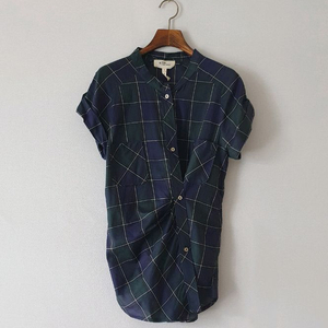 이자벨마랑 체크 버튼업 반팔 롤업 코튼 블라우스