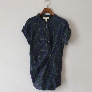 이자벨마랑 체크 버튼업 반팔 롤업 코튼 블라우스