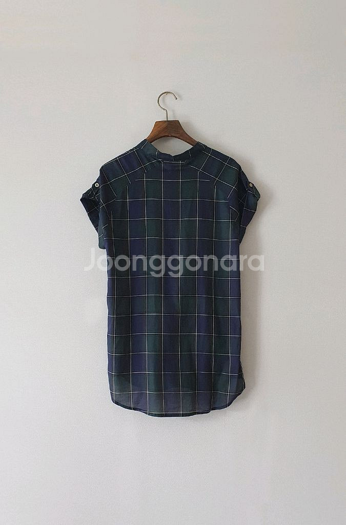 이자벨마랑 체크 버튼업 반팔 롤업 코튼 블라우스--3