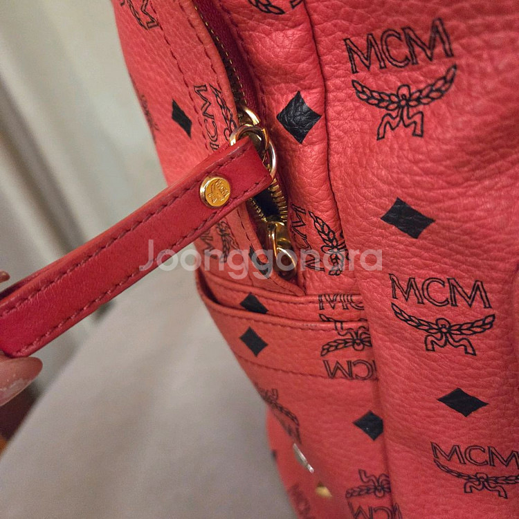 mcm 핑크비세토스 스터드 백팩 라지사이즈--4