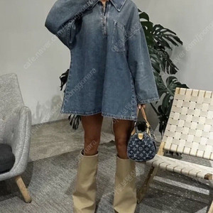 23fw 자라 오버핏 블리치 데님 미니 원피스