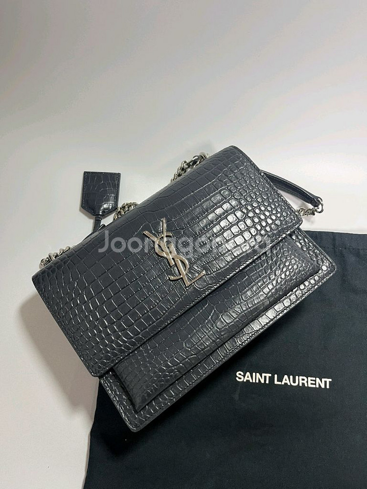 생로랑 선셋 크로커다일 미디움 숄더백--0