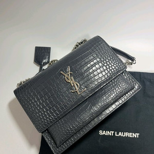 생로랑 선셋 크로커다일 미디움 숄더백