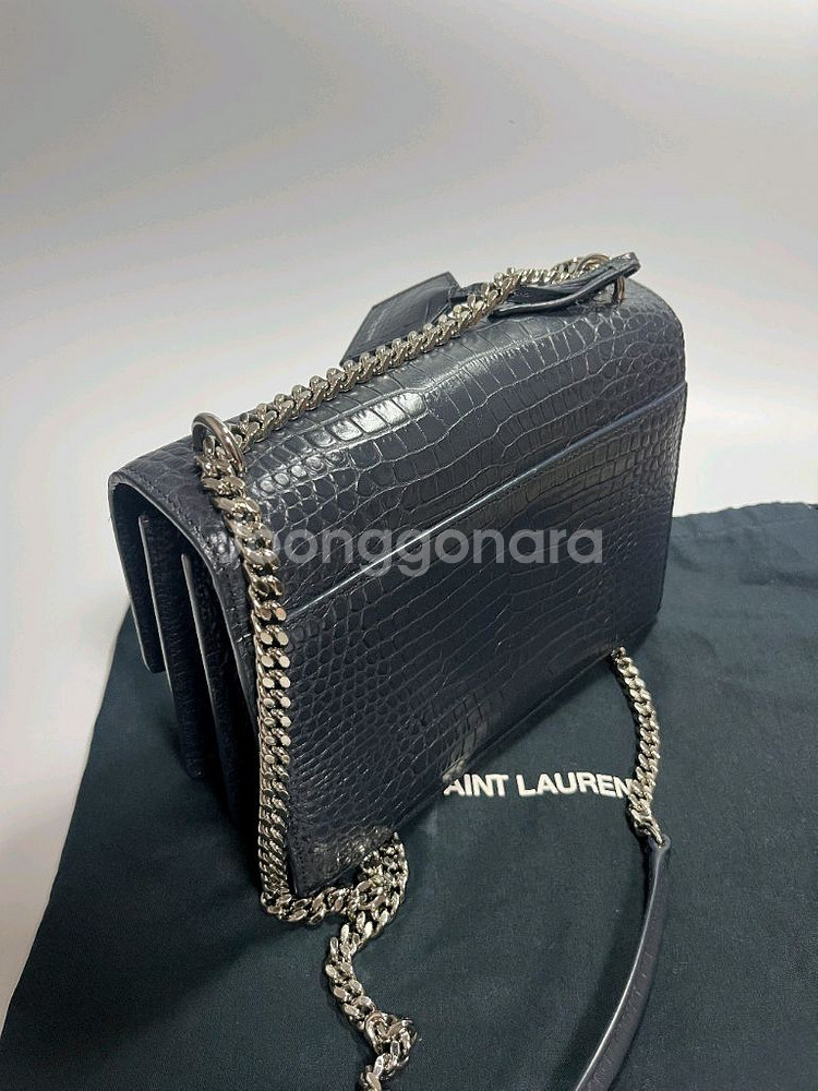 생로랑 선셋 크로커다일 미디움 숄더백--2