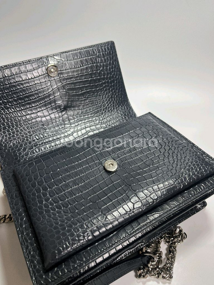 생로랑 선셋 크로커다일 미디움 숄더백--3