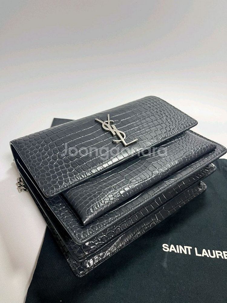 생로랑 선셋 크로커다일 미디움 숄더백--1