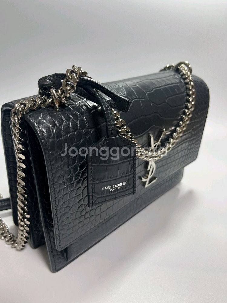 생로랑 선셋 크로커다일 미디움 숄더백--6