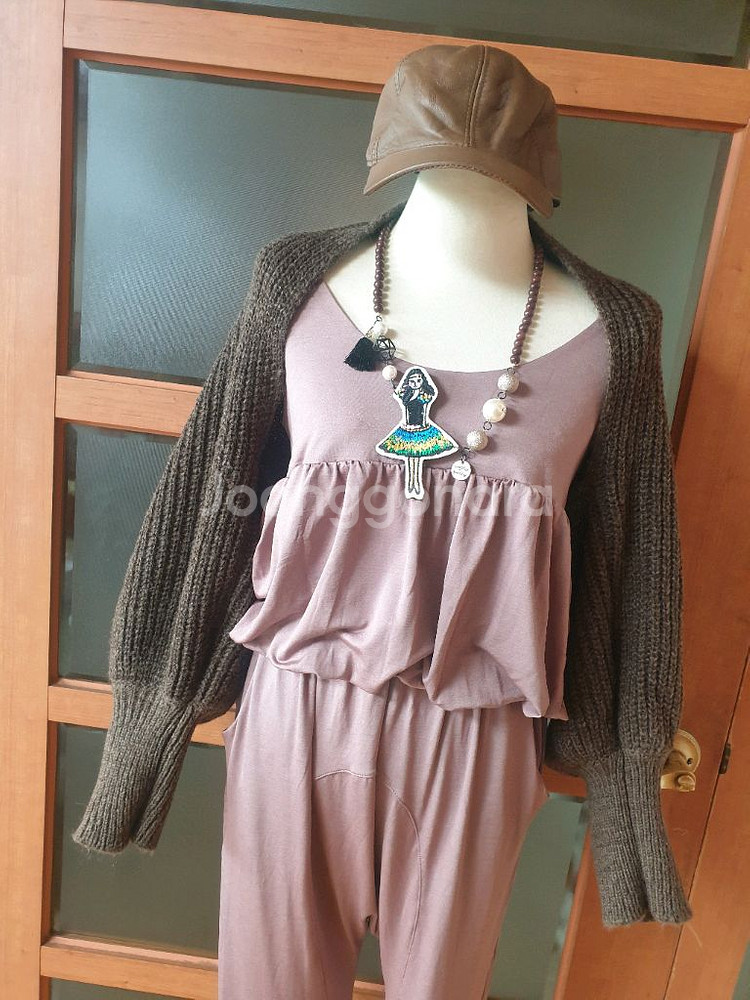 (새제품)도톰니트 브라운 볼레로 가디건--5