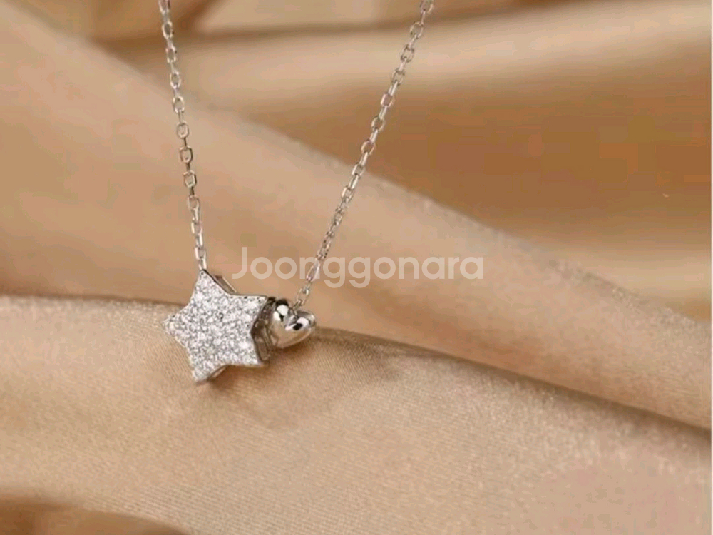 새상품 실버925 큐빅 별 볼 목걸이--0
