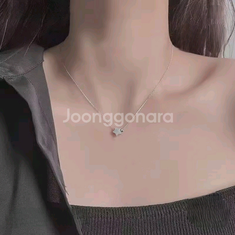 새상품 실버925 큐빅 별 볼 목걸이--3