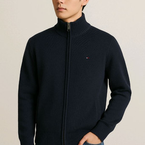 타미힐피거 네이비 하이넥 집업 가디건 (XS) 골프니트