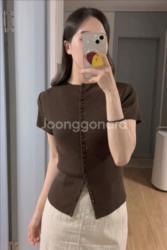 하베크 - 투웨이 버튼 니트 가디건 브라운--0