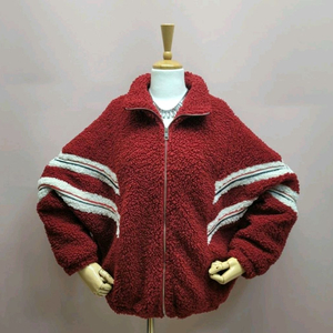 큐티 사선배색 뽀글이 집업점퍼