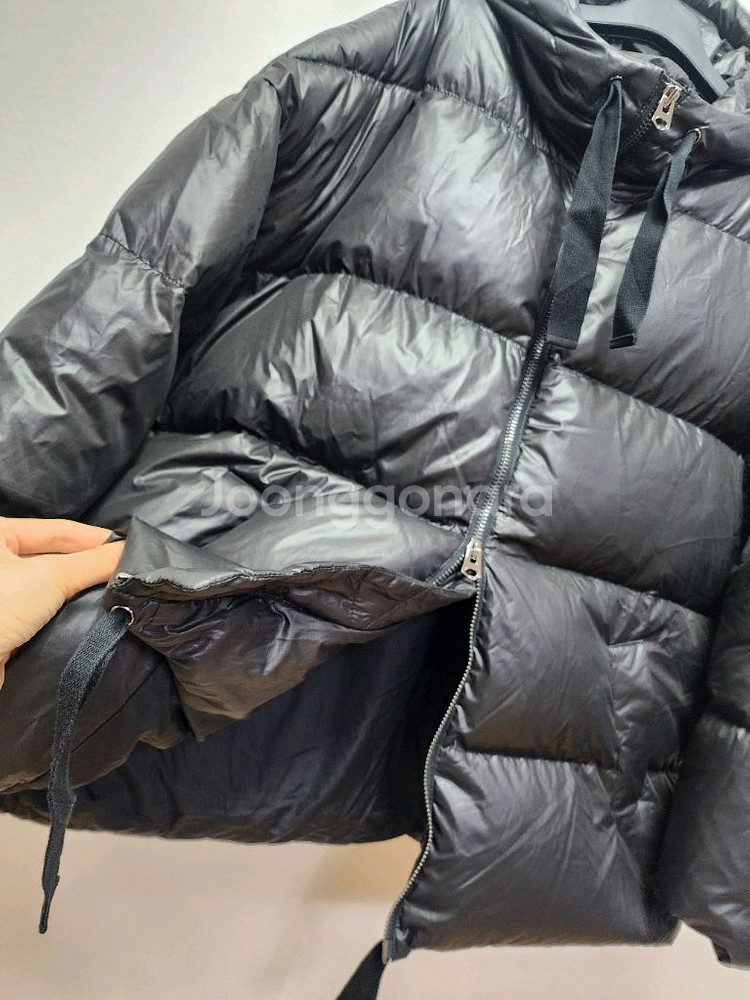 블루 i-d 후드 이중지퍼 루즈핏 패딩--5