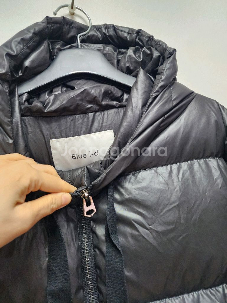 블루 i-d 후드 이중지퍼 루즈핏 패딩--4