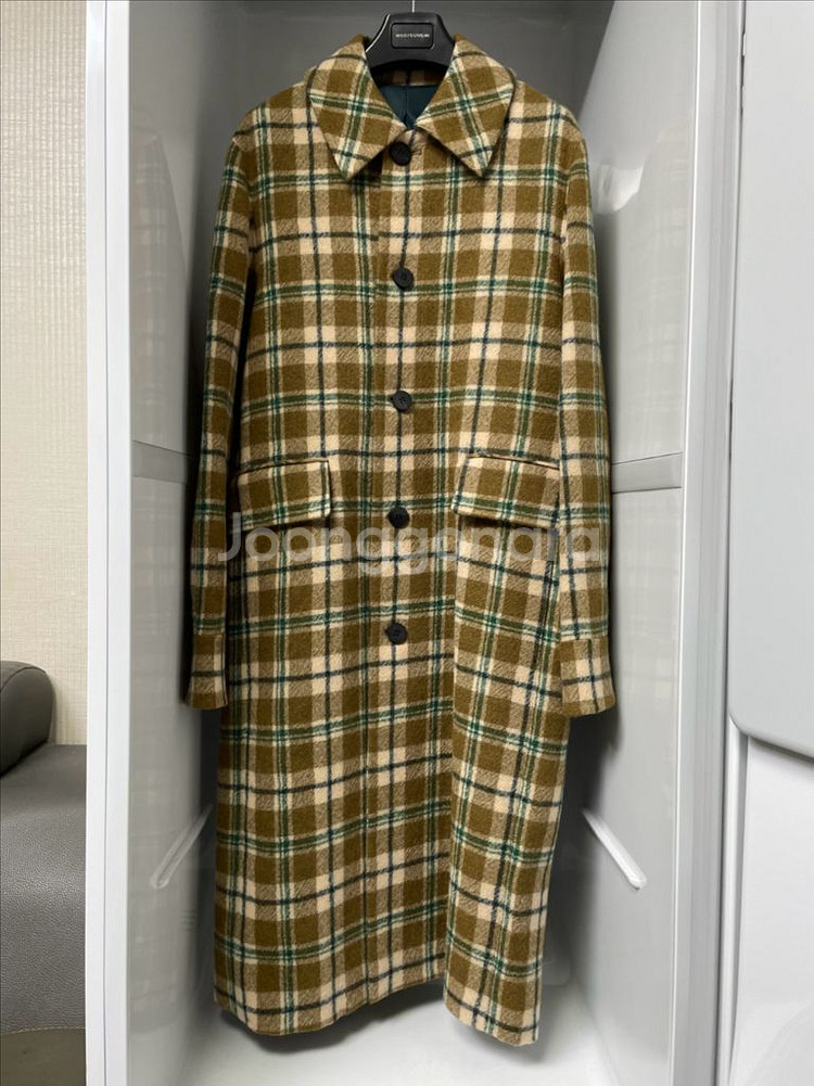 우영미 카멜 체크 맥코트 46사이즈--0