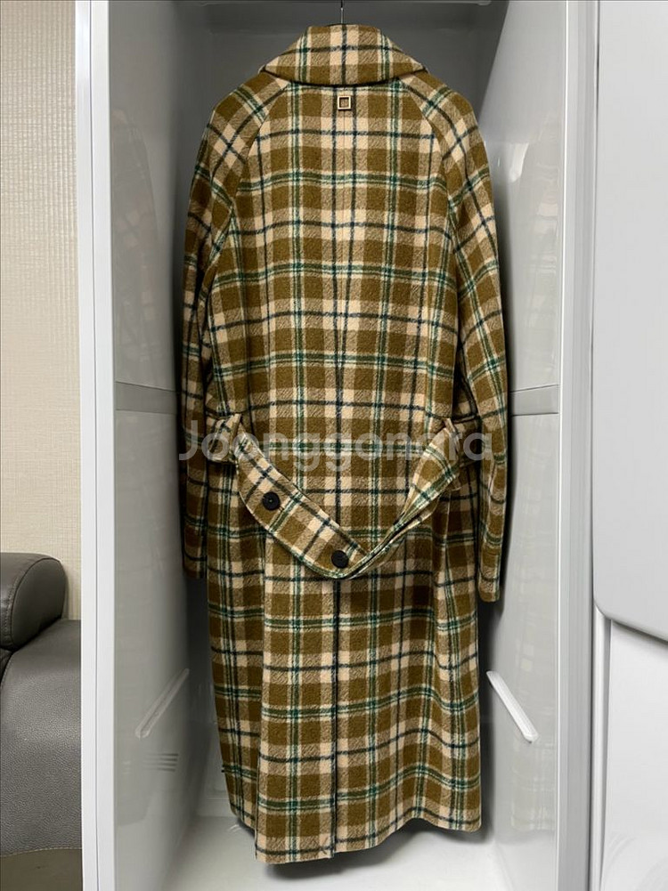 우영미 카멜 체크 맥코트 46사이즈--1