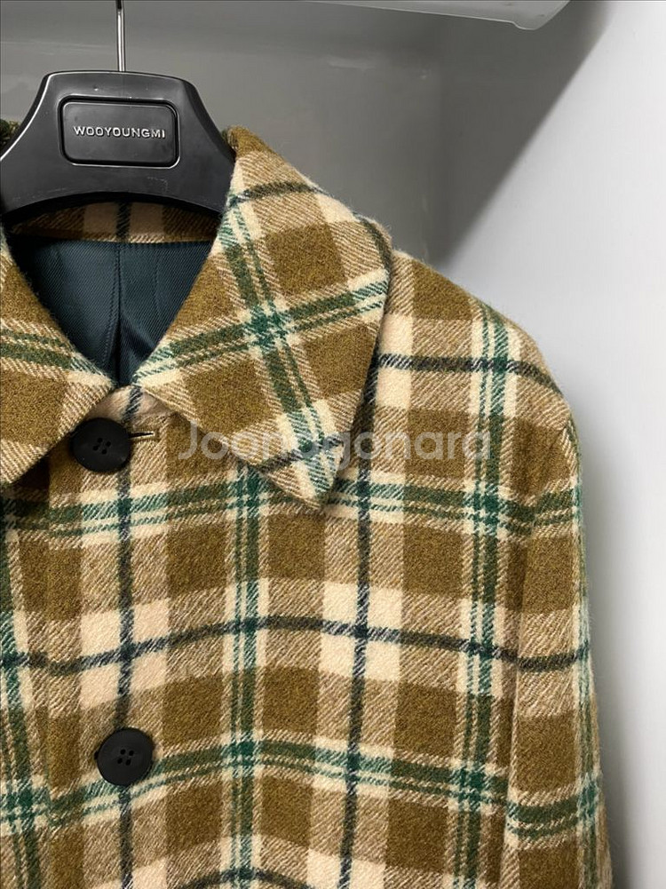 우영미 카멜 체크 맥코트 46사이즈--2