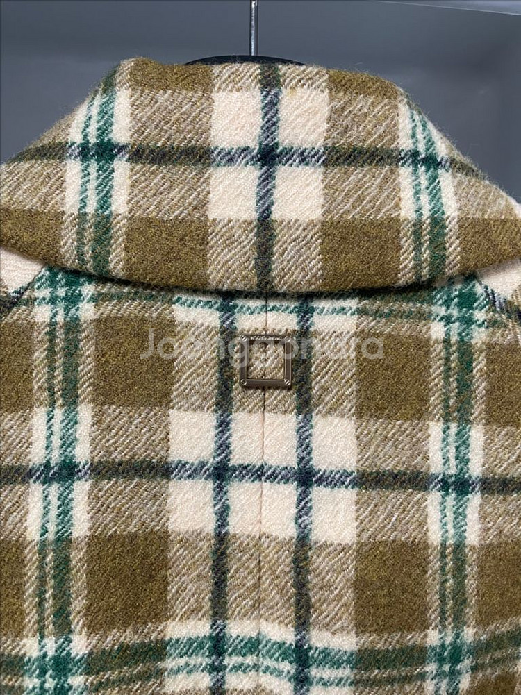 우영미 카멜 체크 맥코트 46사이즈--3