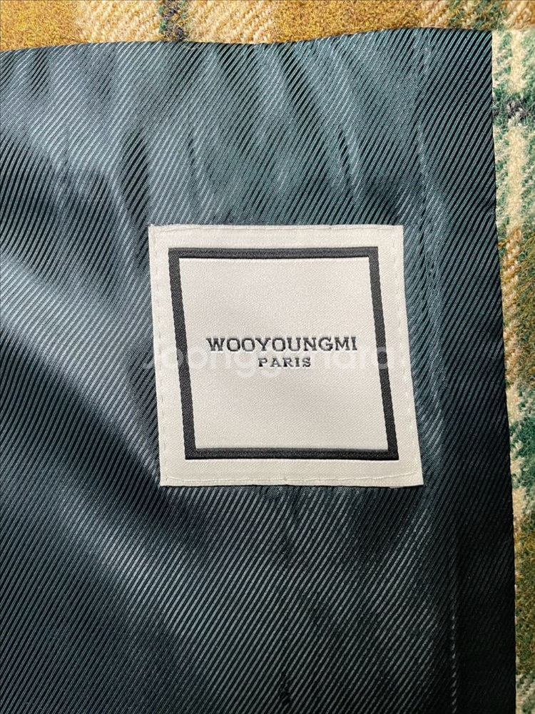 우영미 카멜 체크 맥코트 46사이즈--5