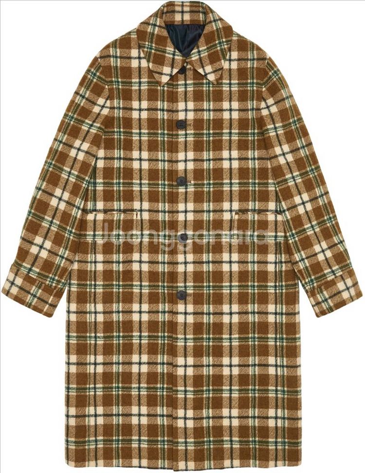 우영미 카멜 체크 맥코트 46사이즈--6