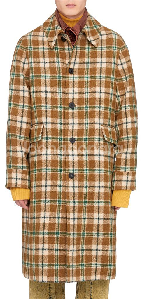 우영미 카멜 체크 맥코트 46사이즈--7