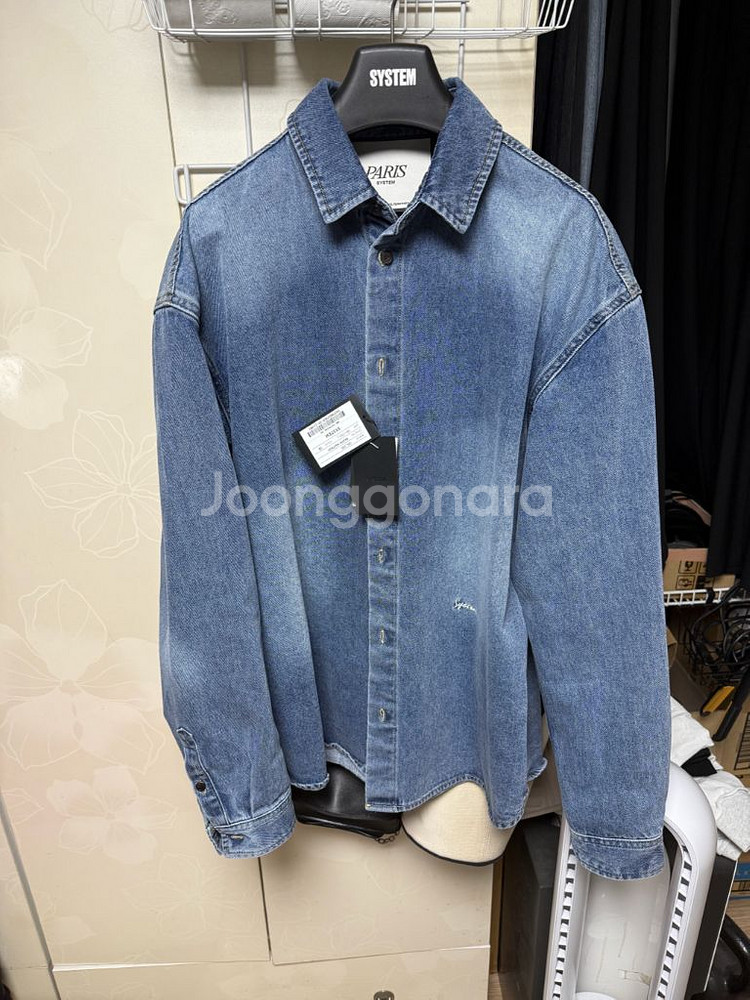 시스템옴므 로고 엠브로이더리 데님 셔츠--0