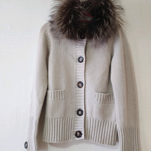 명품 아뇨나 폭스 퍼 캐시미어 니트 가디건 40