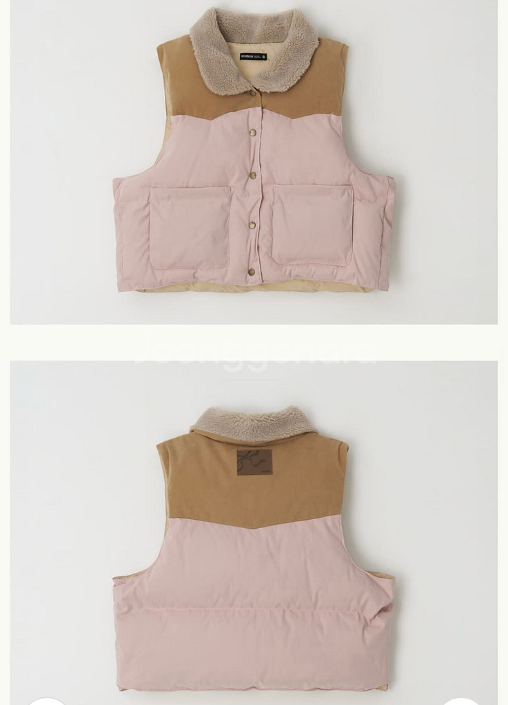 론론 스웨이드 블럭 패딩 베스트 - 소프트핑크--1