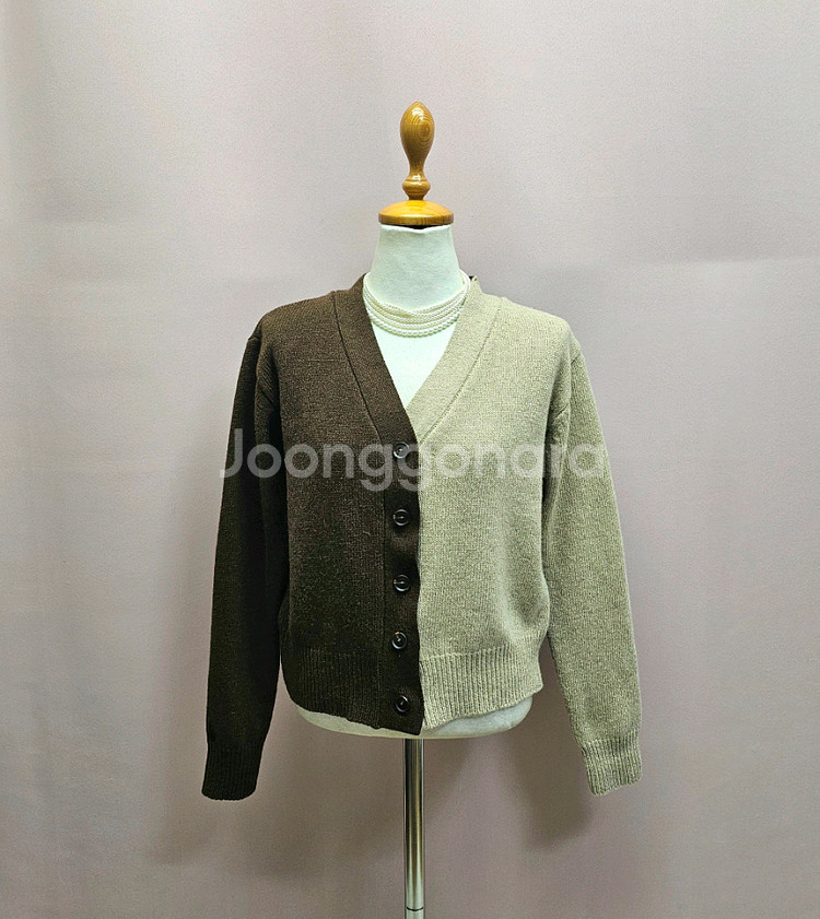 브라운 베이지 컬러블록 가디건--1