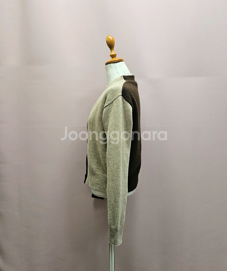 브라운 베이지 컬러블록 가디건--4