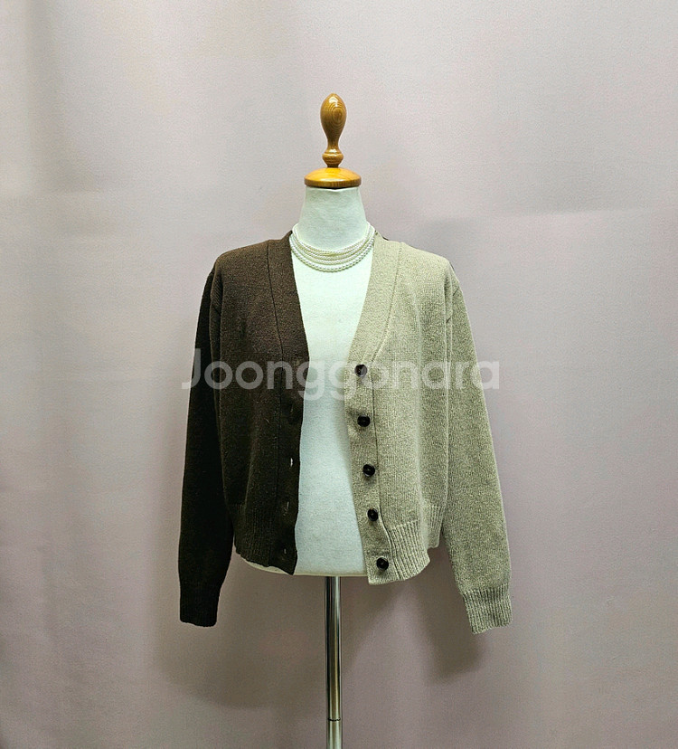 브라운 베이지 컬러블록 가디건--2