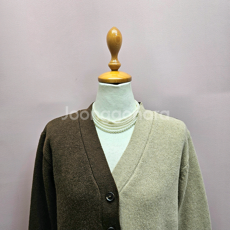 브라운 베이지 컬러블록 가디건--3