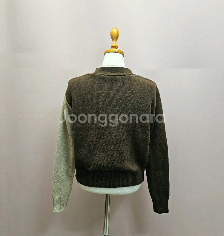 브라운 베이지 컬러블록 가디건--5