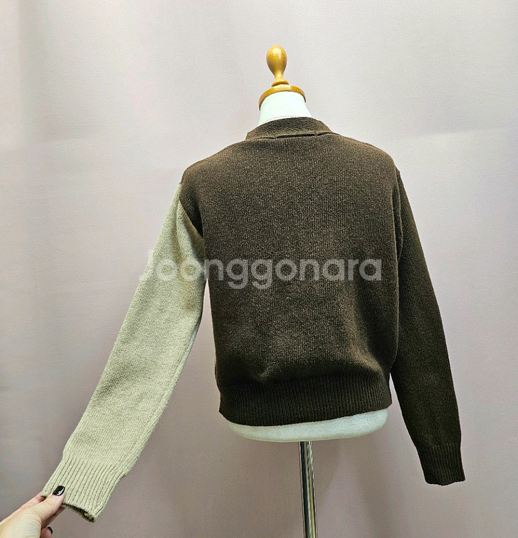 브라운 베이지 컬러블록 가디건--6