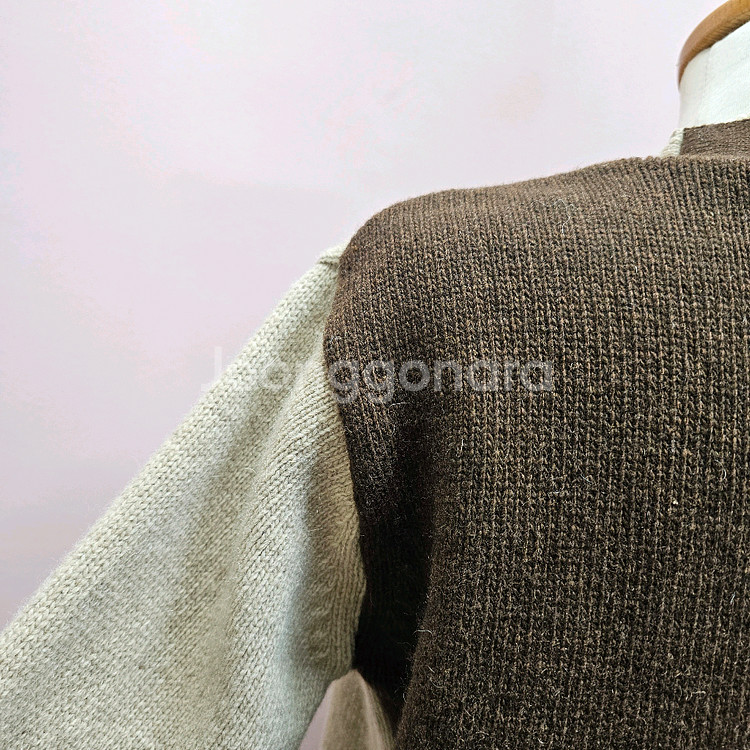 브라운 베이지 컬러블록 가디건--7