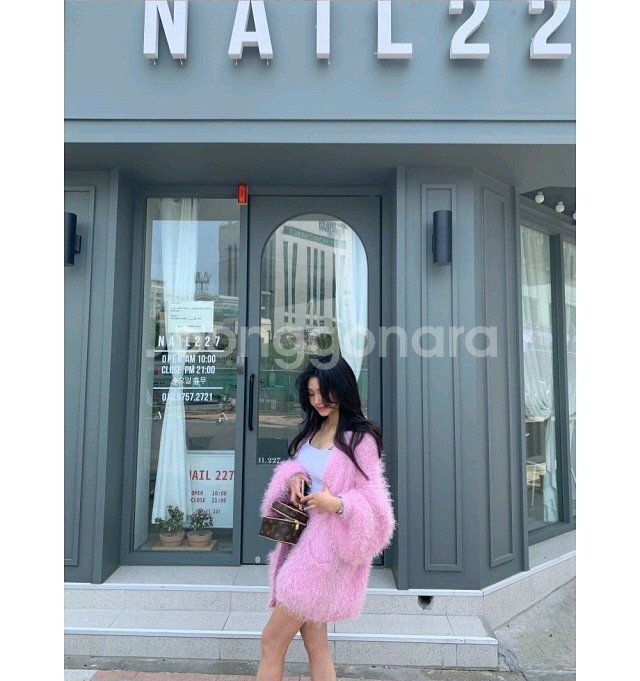 엔돌핀) 오버핏 깃털 퍼 가디건--2