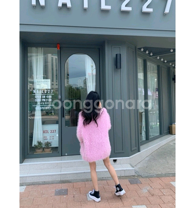 엔돌핀) 오버핏 깃털 퍼 가디건--3