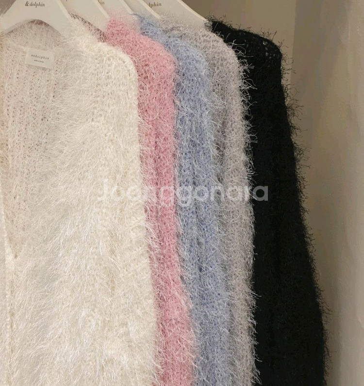 엔돌핀) 오버핏 깃털 퍼 가디건--4